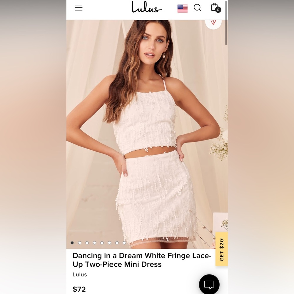 Lulu’s | Dancing in a Dream White Fringe Lace-Up Two-Piece Mini Dress